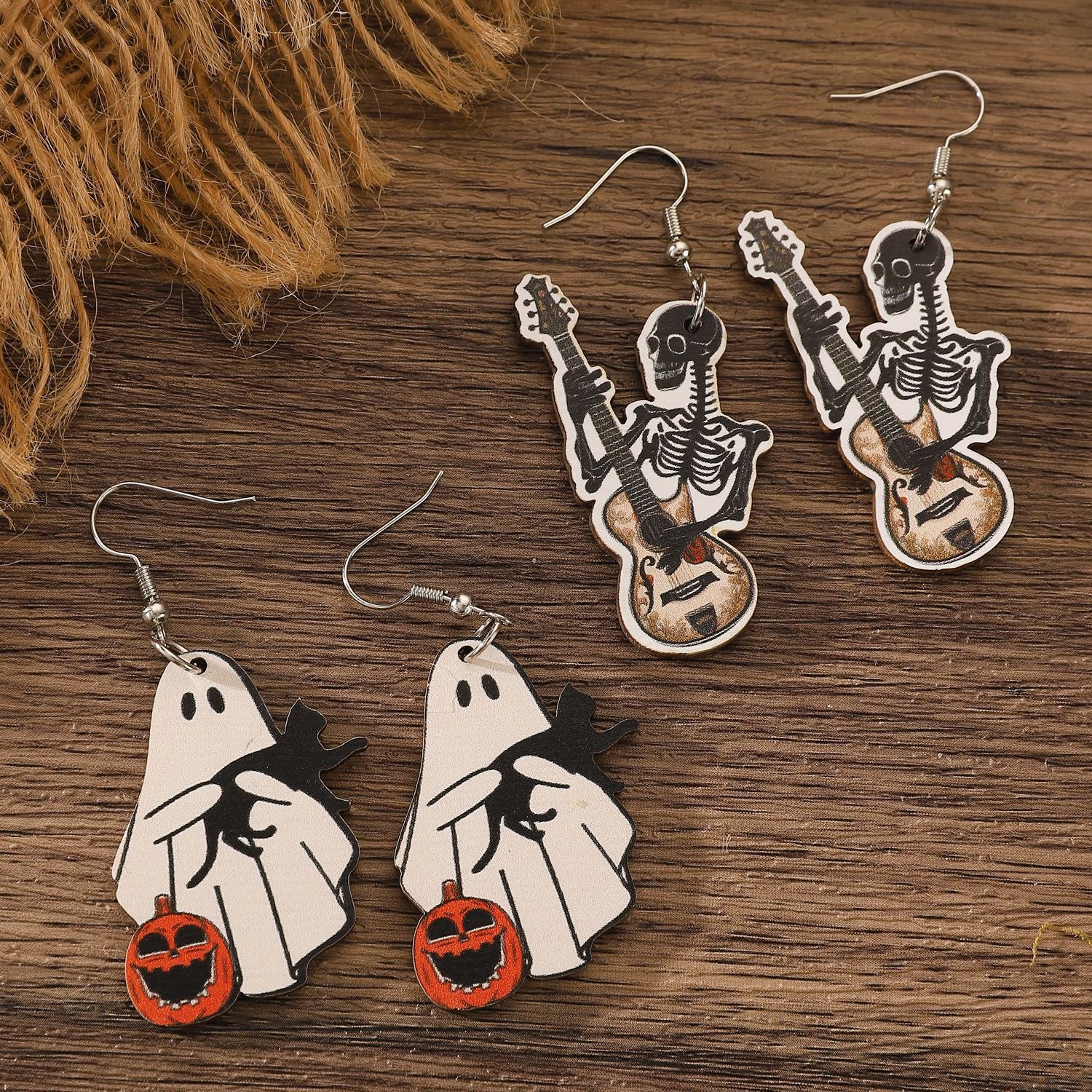 Wholesale Wooden  Gothic Earrings with Skeleton Pumpkin Ghost Pendants – Party Wear