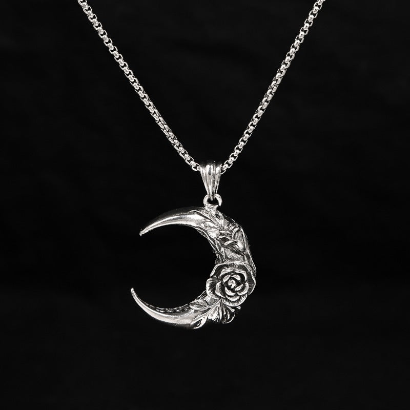 Wholesale Retro Gothic Rose Dark Moon Pendant Necklace,  Zinc Alloy Plated,  Fashion Accessory for Women
