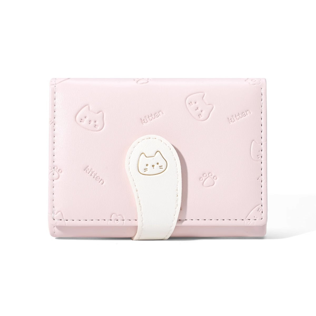 Wholesale Trendy PU Women' s Short Wallet with Pink Cat Pattern,  Fresh Sweet Folding Purse,  Boutique Resale Accessory