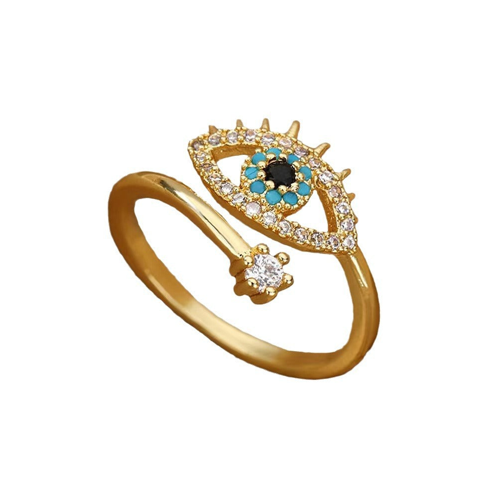 Wholesale Evil Eye Adjustable Ring for Women,  Gold Zinc Alloy Fashion Jewelry Accessory Boutique Resale