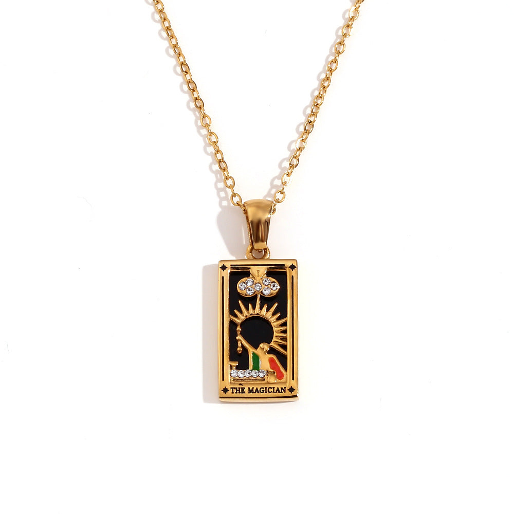 Wholesale Tarot Pendant Necklace 18K Gold Plated Stainless Steel Retro Trendy Jewelry Gift