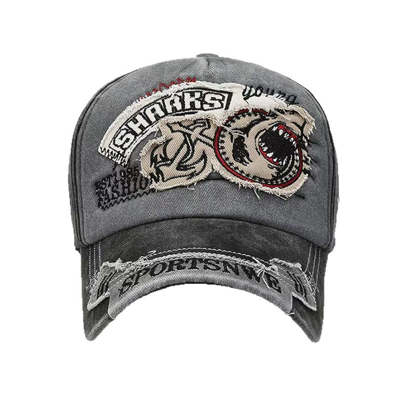 Wholesale Vintage Shark Denim Baseball Cap for Women Distressed Wash Sun Protection Fashion Accessory