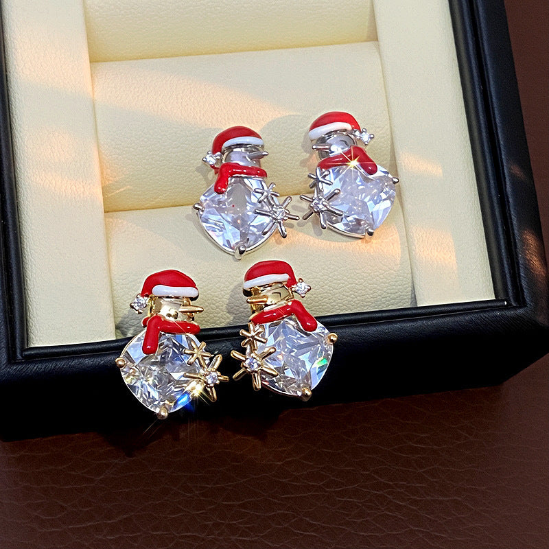Wholesale Christmas snowman-shaped zirconium earrings