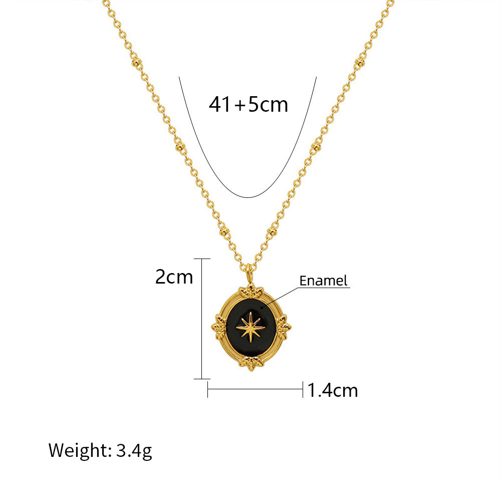 Wholesale  oil dripping necklace moon pattern titanium steel gold-plated necklace