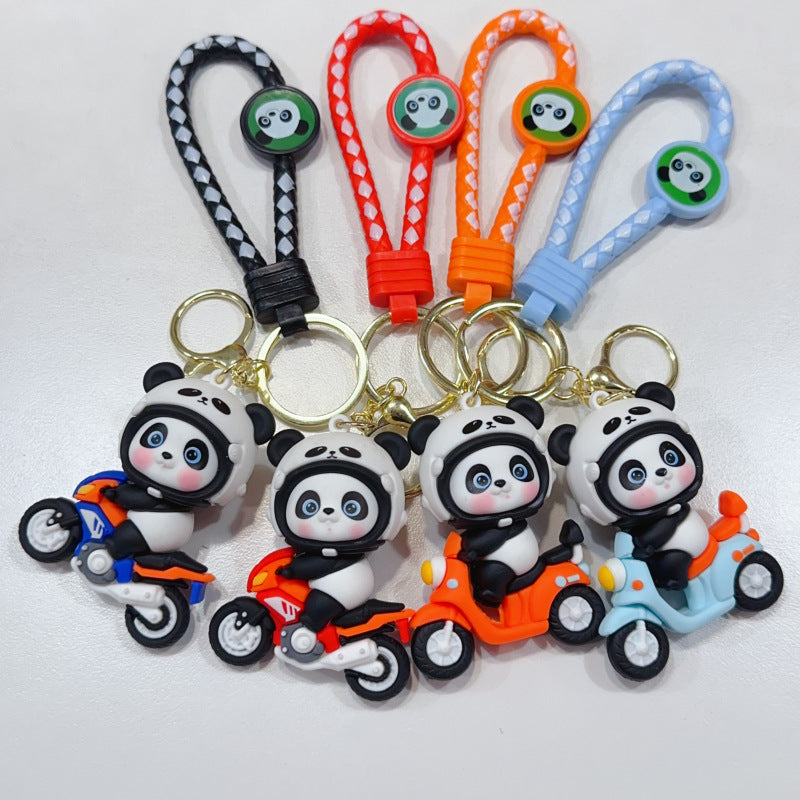 Wholesale Cute Motorcycle Panda PVC Keychain Cartoon Bag Charm Gift For Couples Resale