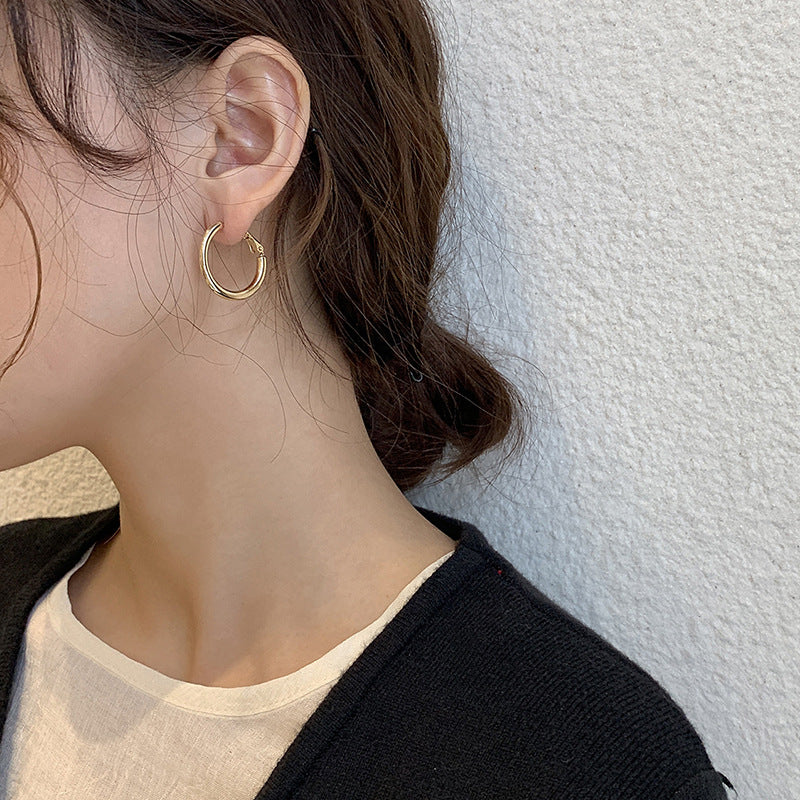 Wholesale Electroplated Metal Circle Earrings Korean Minimalist Jewelry Accessory
