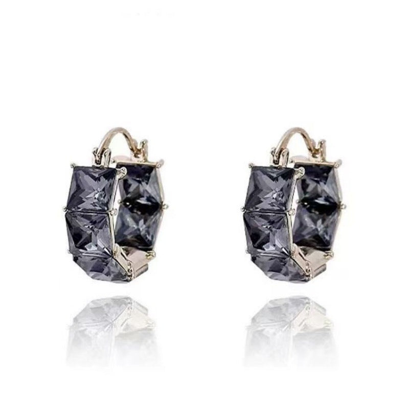 Wholesale Light Luxury Gray Crystal Square Earrings,  Metal Handmade Ear Clips - Trendy Fashion Accessory for Women