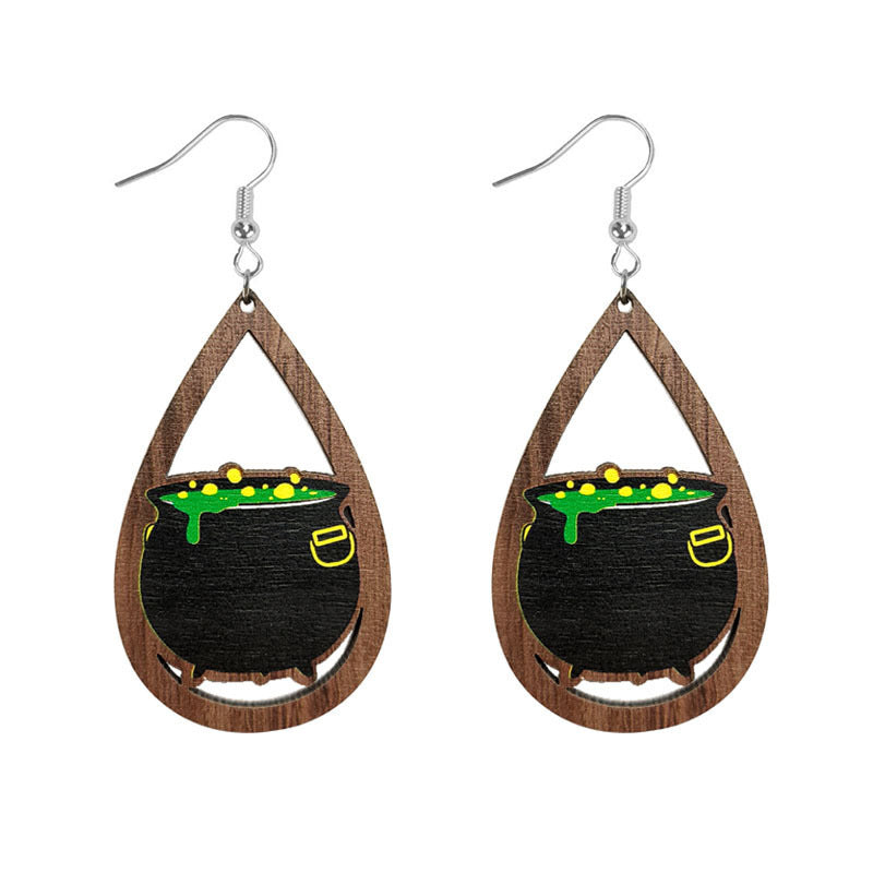 Wholesale Halloween Exaggerated Vintage Ghost Wood Earrings ACC-ES-WenTuo001