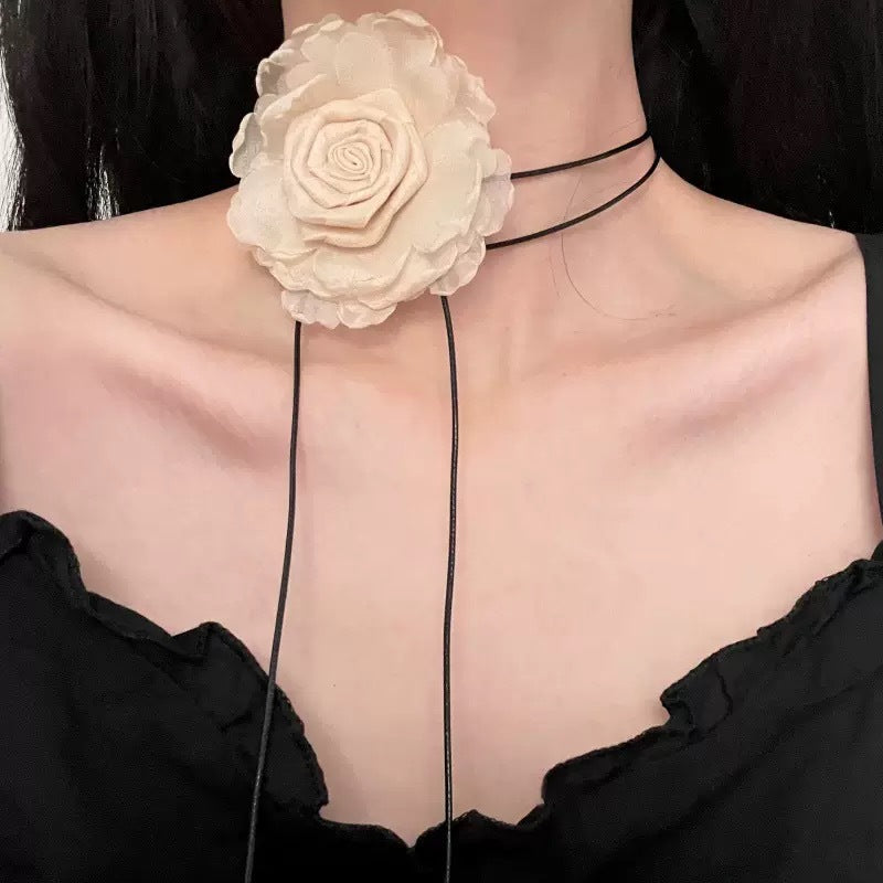 Wholesale Handmade Fabric Flower Choker Necklace With Wax Rope Trendy Jewelry Accessory For Women Gift