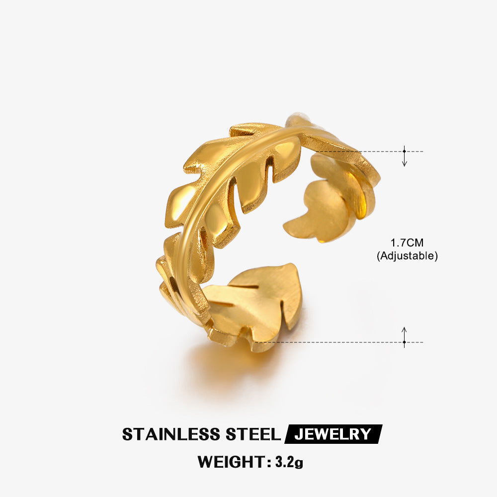 Wholesale Stainless Steel Rings Leaf Ring Vintage Adjustable Rings 18K Gold Plated Rings ACC-RS-JiaLi002