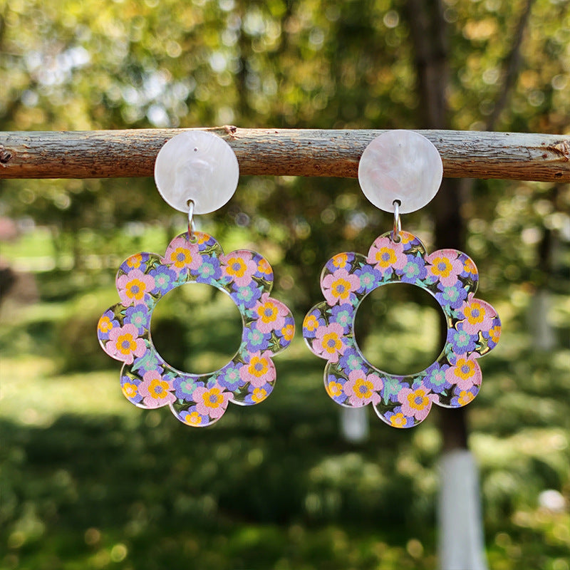 Großhandel floraler Acryl -Anhänger Ohrringe