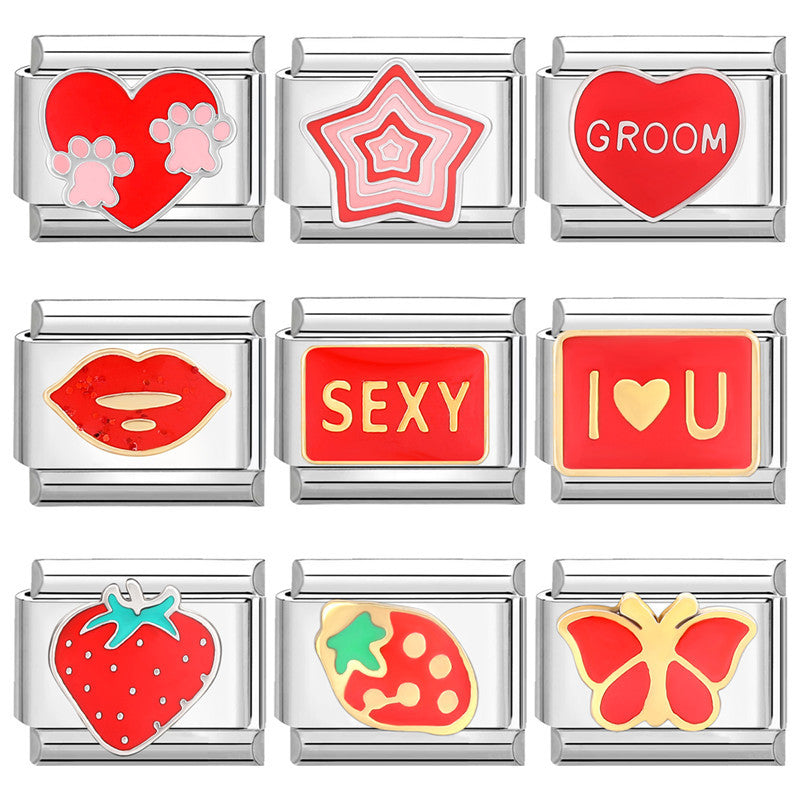 Wholesale Italian Charm Bracelet 9mm DIY Splicing Red Series Titanium Steel Composable Bracelet