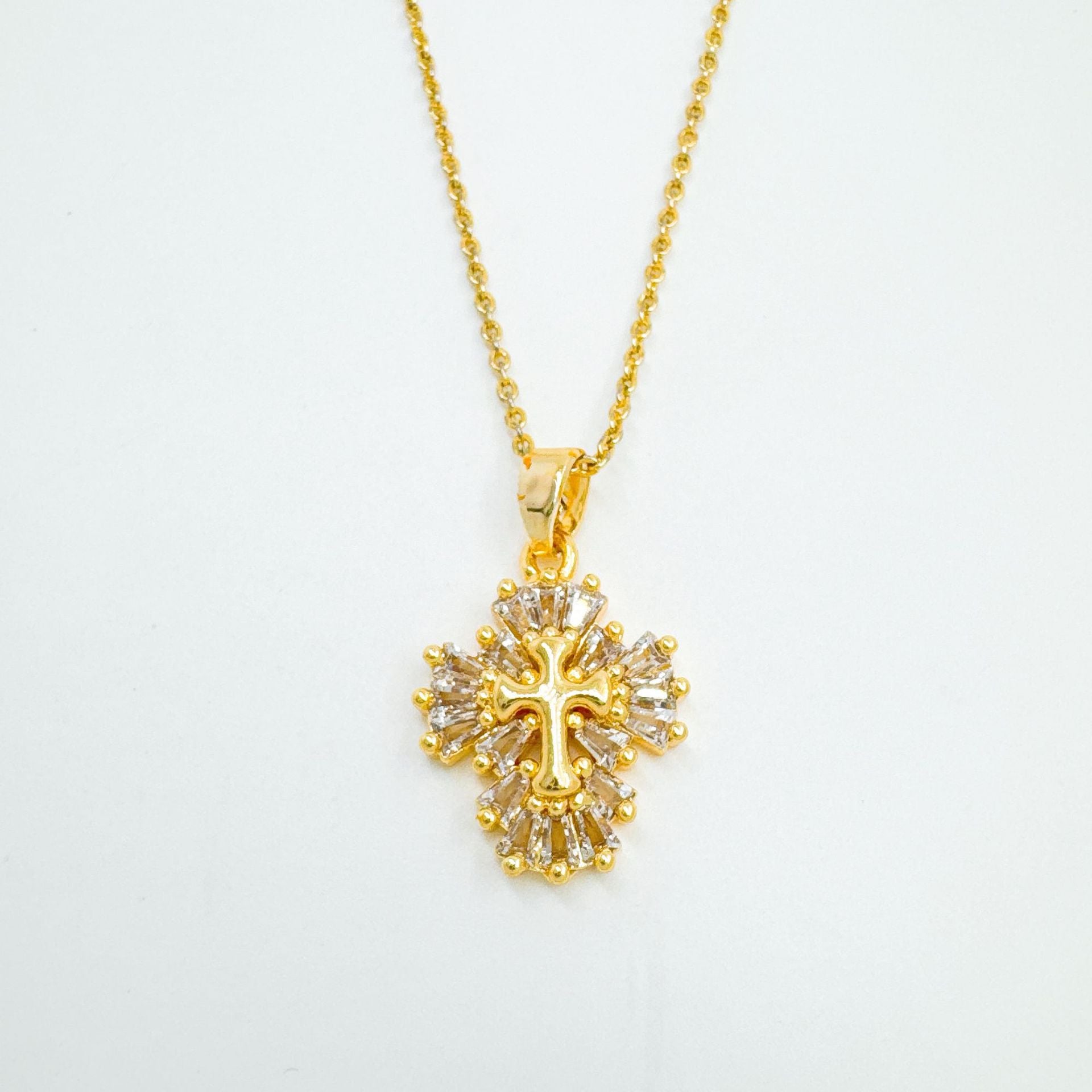 Wholesale Copper Gold-Plated Cross Necklace Pendant Full Zircon Boutique Resale Jewelry