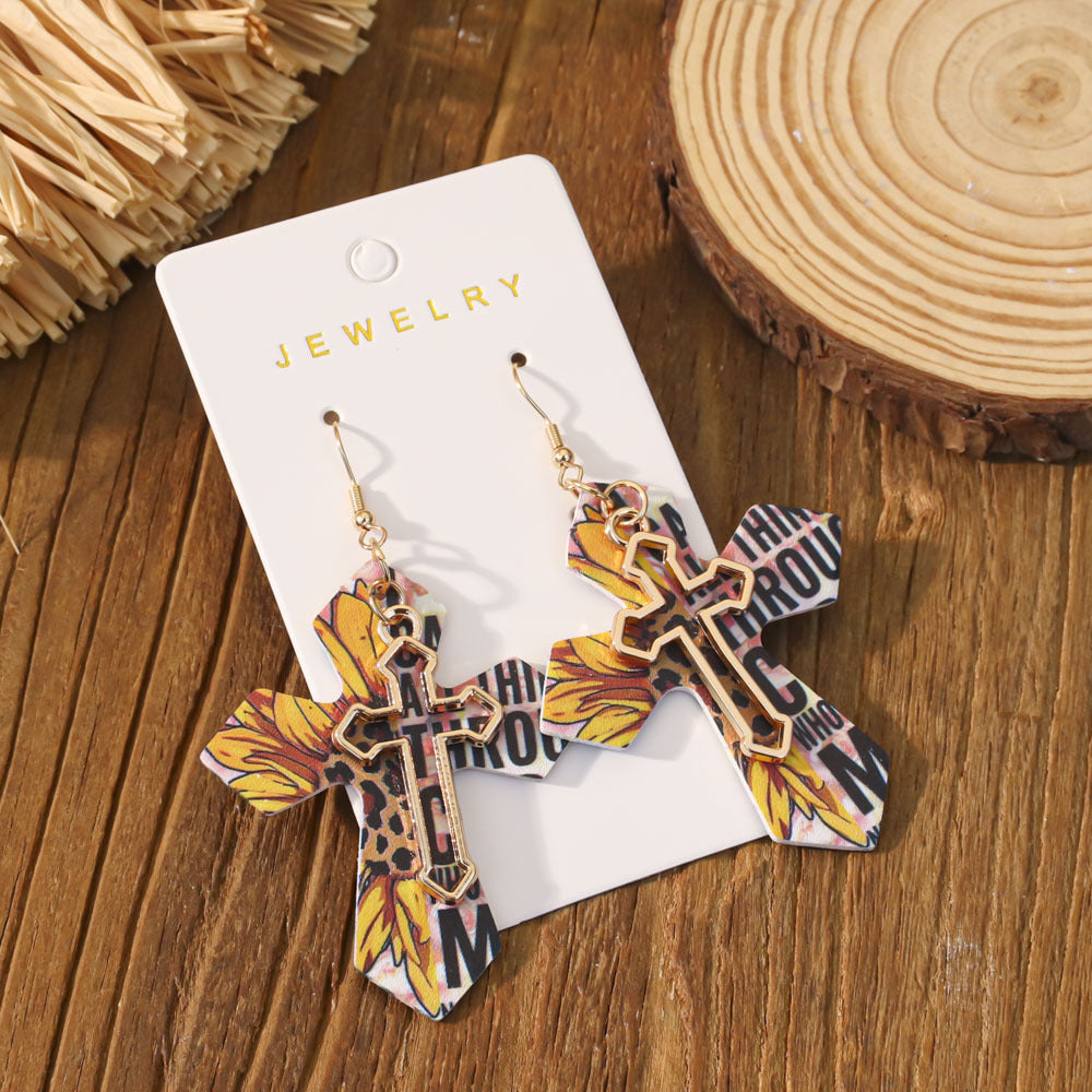 Wholesale double-layer cross leather Gothic style earrings,