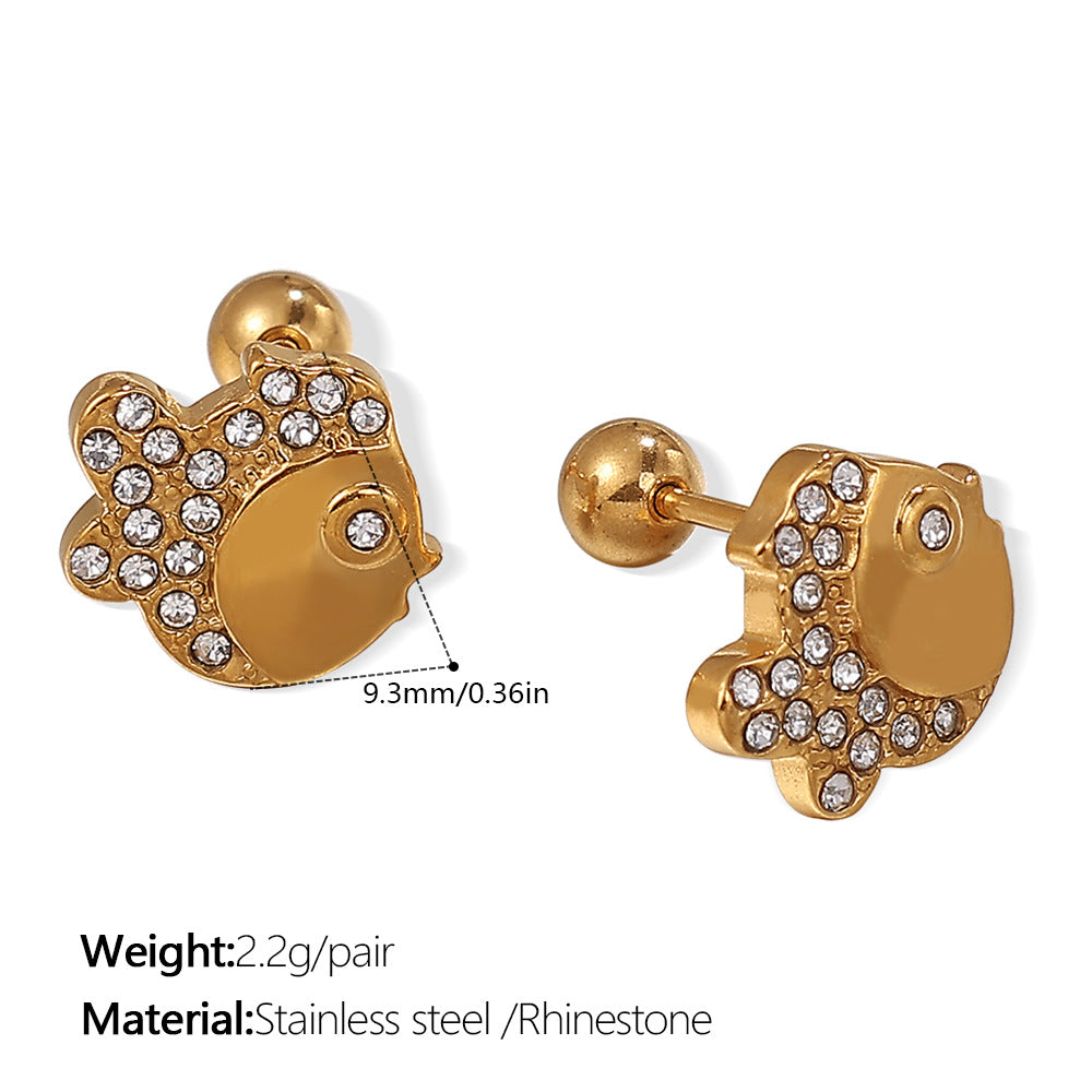 Wholesale Stainless Steel Electroplated Bear Ear Studs with Micro Zircon,  Everyday Fashion Accessory