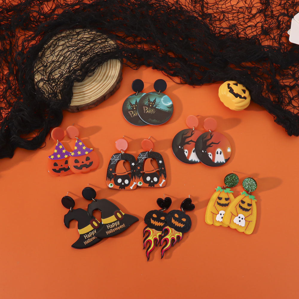 Wholesale  Acrylic Pumpkin Lantern Bat Earrings