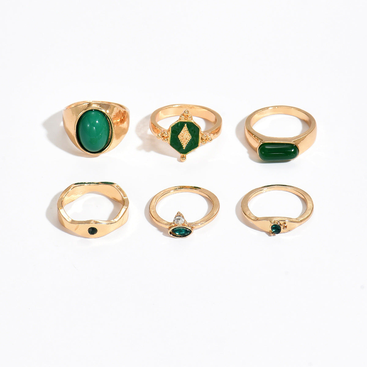 Wholesale Vintage French Style Green Ring with Rhinestones Fashion Accessory for Women