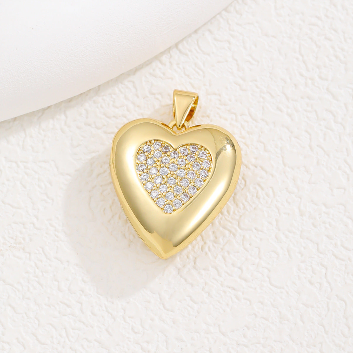 Wholesale copper inlaid zircon gold heart necklace pendant openable necklace