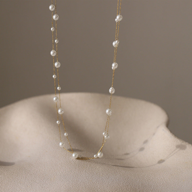 Wholesale Titanium Steel Light Luxury Pearl Choker Necklace