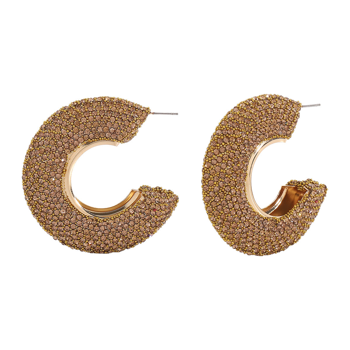 Wholesale full diamond C-shaped earrings temperament niche design earrings