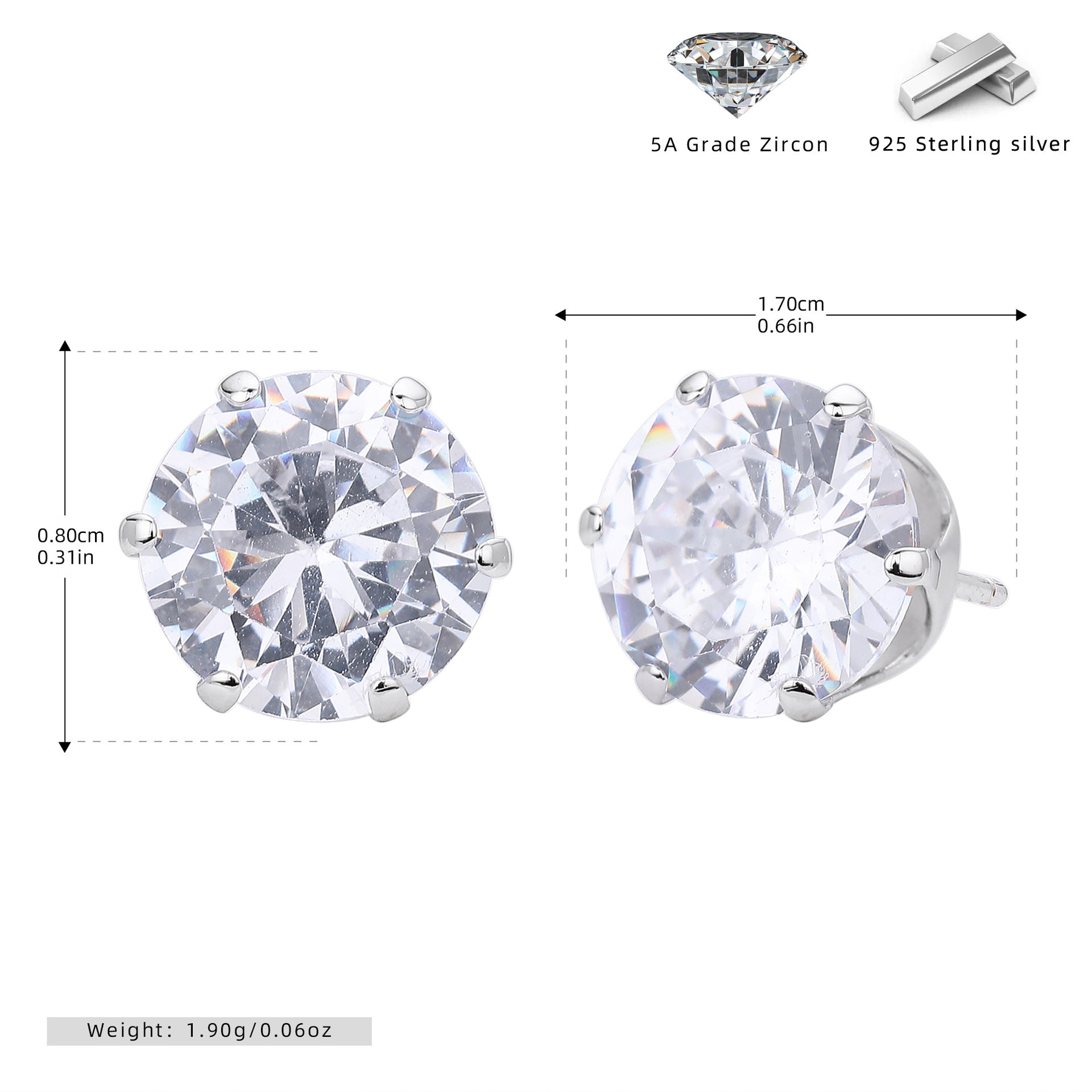 Wholesale s925 sterling silver earrings six-claw inlaid zircon earrings