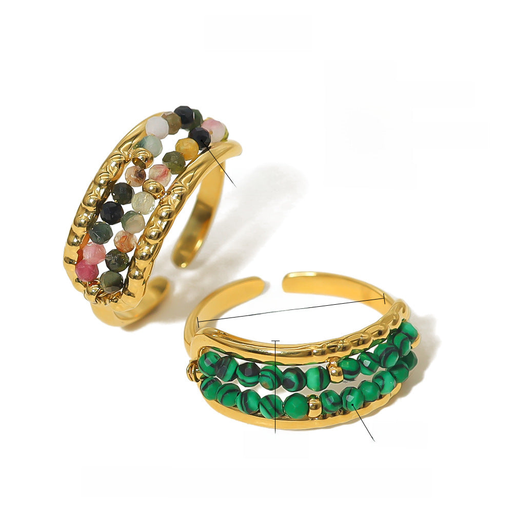 Wholesale titanium steel ring natural stone beads  adjustable ring