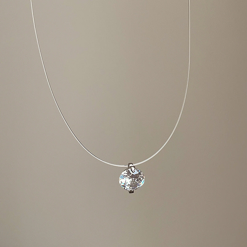 Wholesale Minimalist Style Crystal Zircon Pearl Pendant Fish Line Necklace Women' s Accessible Luxury Versatile Elegant Trendyy Neck Chain Clavicle Chain