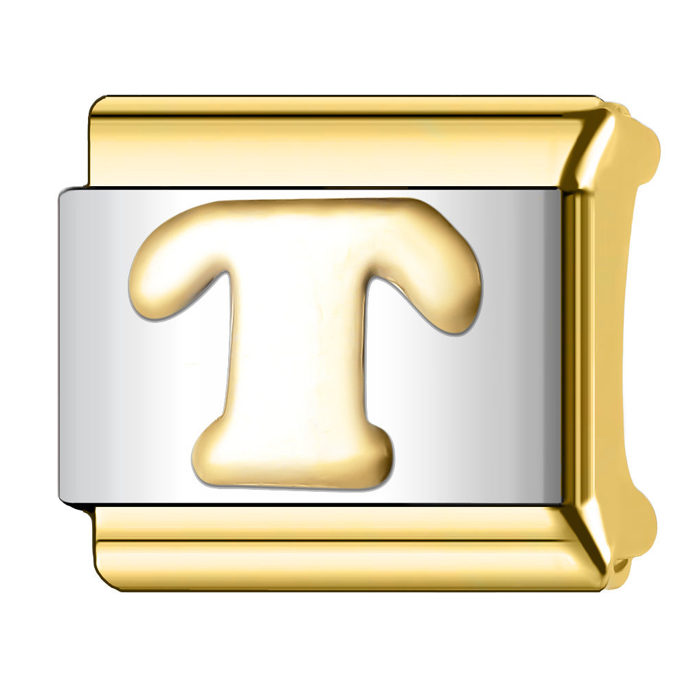 Wholesale  Italian Charm Bracelet 9mm DIY English Edge Gold Letter Series  Creative Stainless Steel Composable Bracelet