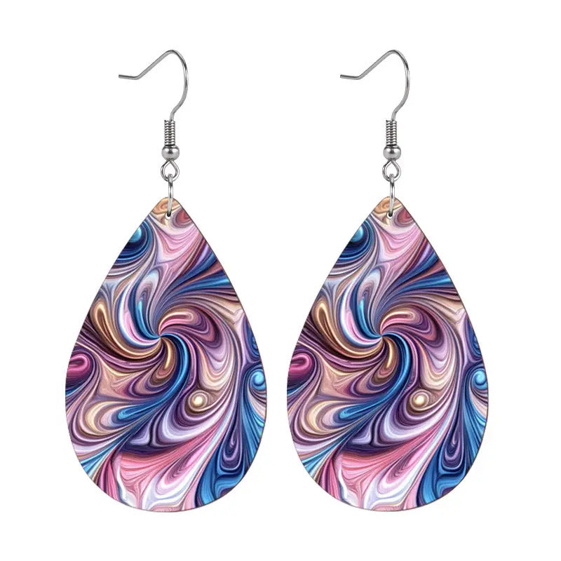 Wholesale Colorful Twisted Double Sided Pattern Drop Leather Earrings