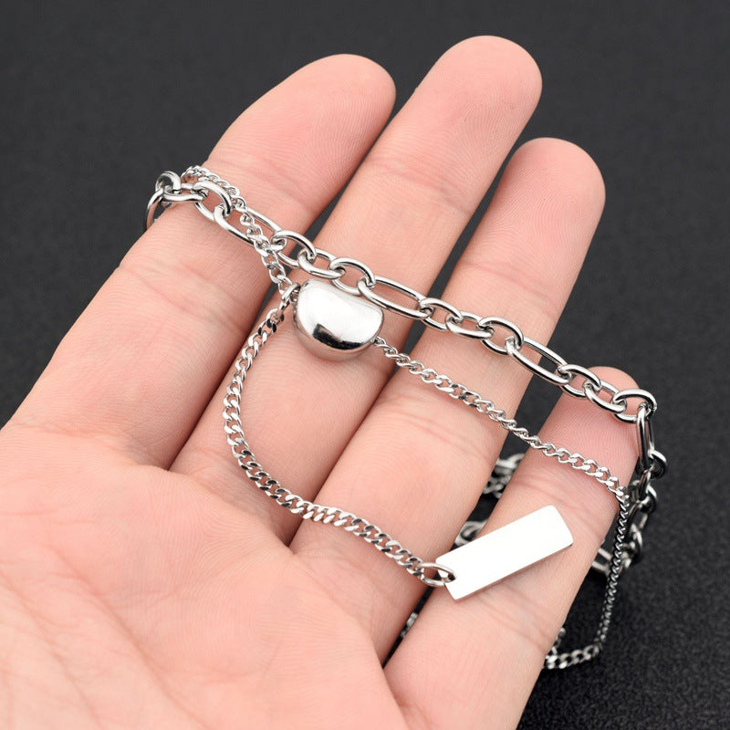 Wholesale 6pcs Doudou Double Layer Overlapping Tassel Titanium Steel Necklace