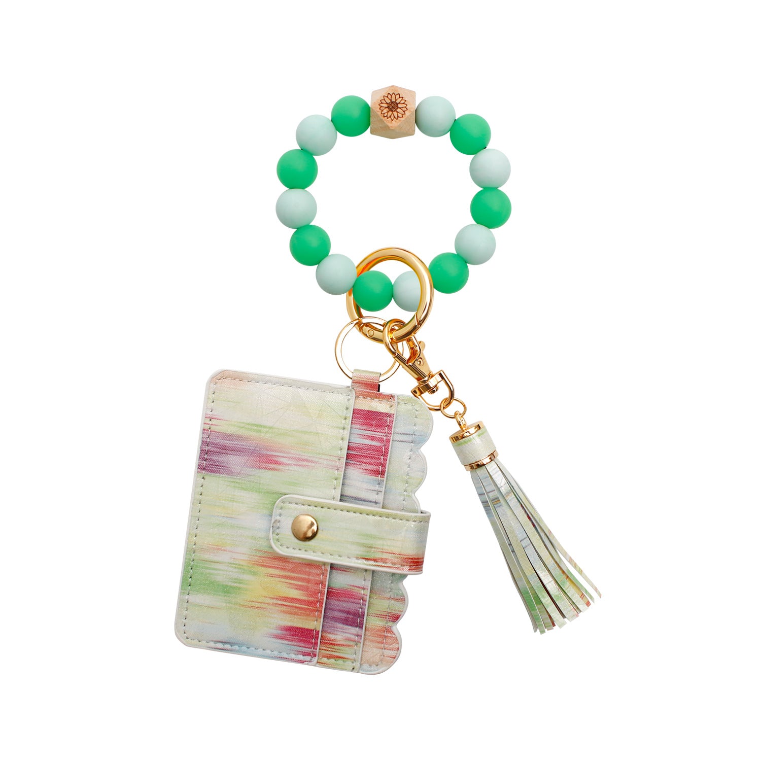 Wholesale Silicone Beaded Pendant PU Tassel Card Holder Wrist Keychain ACC-KC-JM004