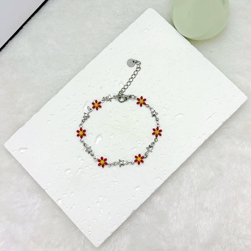 Wholesale  18k gold stainless steel daisy double-sided oil drop flower bracelet