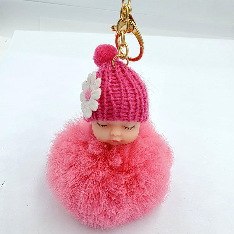 Wholesale cute sleeping doll keychain fur ball pendant ACC-KC-DY007