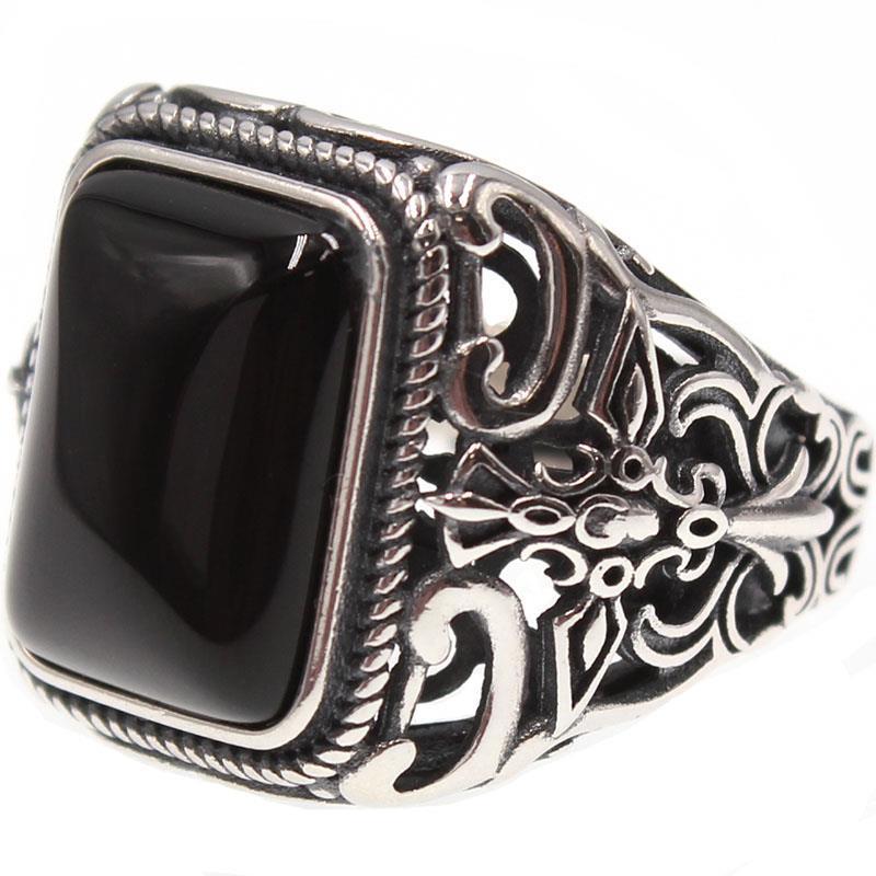 Wholesale Vintage S925  Black Onyx Creative Design Men's Ring