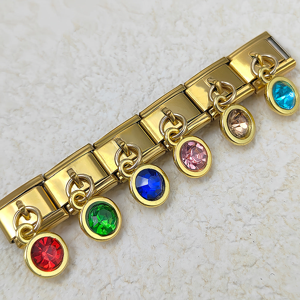 Wholesale Italian Charm Bracelet 9mm DIY Splicing Removable
Birthstone Round Pendant Stainless Steel Composable Bracelet