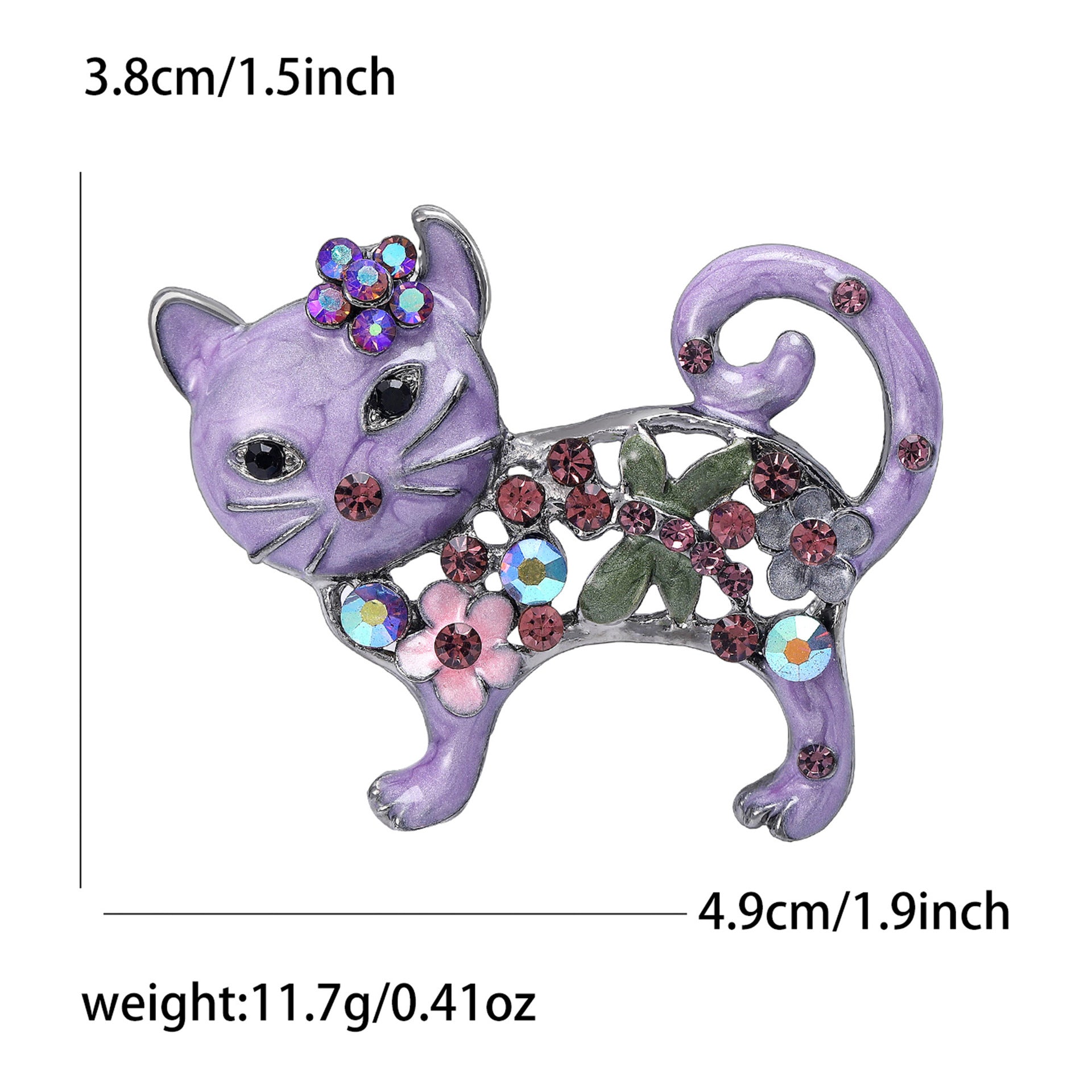 Wholesale Alloy Green Rhinestone Cat Brooch Stylish Suit Clothing Pin For Women Chic Boutique Accessory
