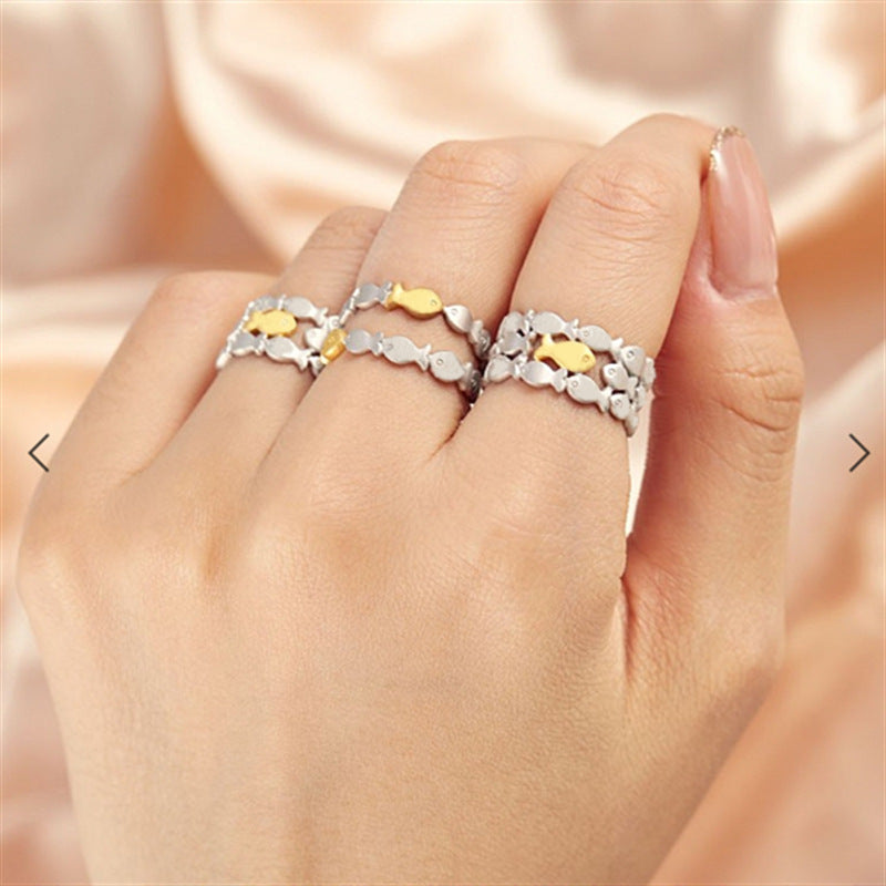 Wholesale Trendy Two Tone Mesh Fish Adjustable Open Ring Vintage Style Jewelry Accessory For Everyday Wear And Gift