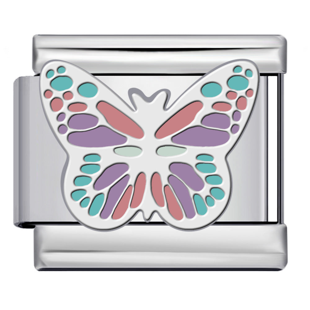 Wholesale  Italian Module  Butterfly Series DIY Charms Titanium Steel Welded Oil Drop Watch Strap Charms