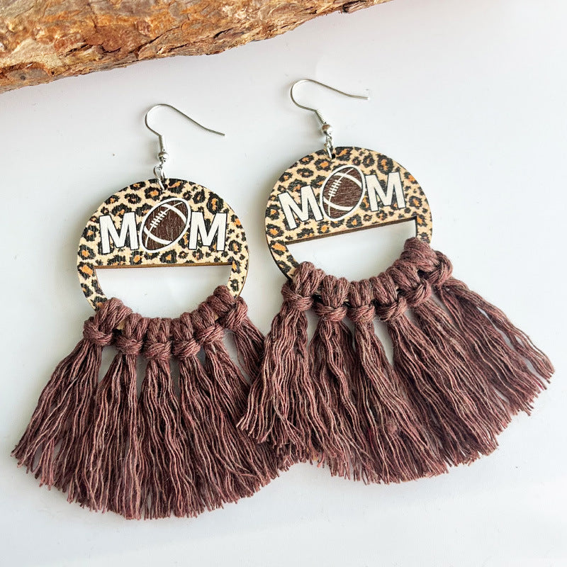 Wholesale Mother's Day bohemian woven tassel sports mom ball casual earrings