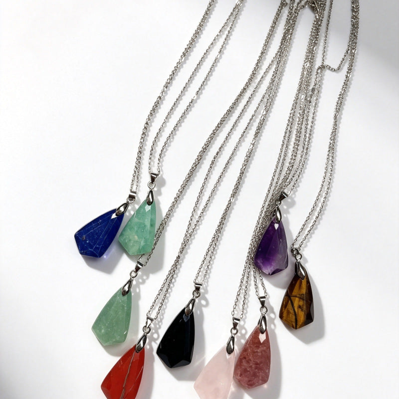 Wholesale Faceted Natural Amethyst Pendant Necklace Bohemian Geometric Jewelry Accessory For Boutique Resale