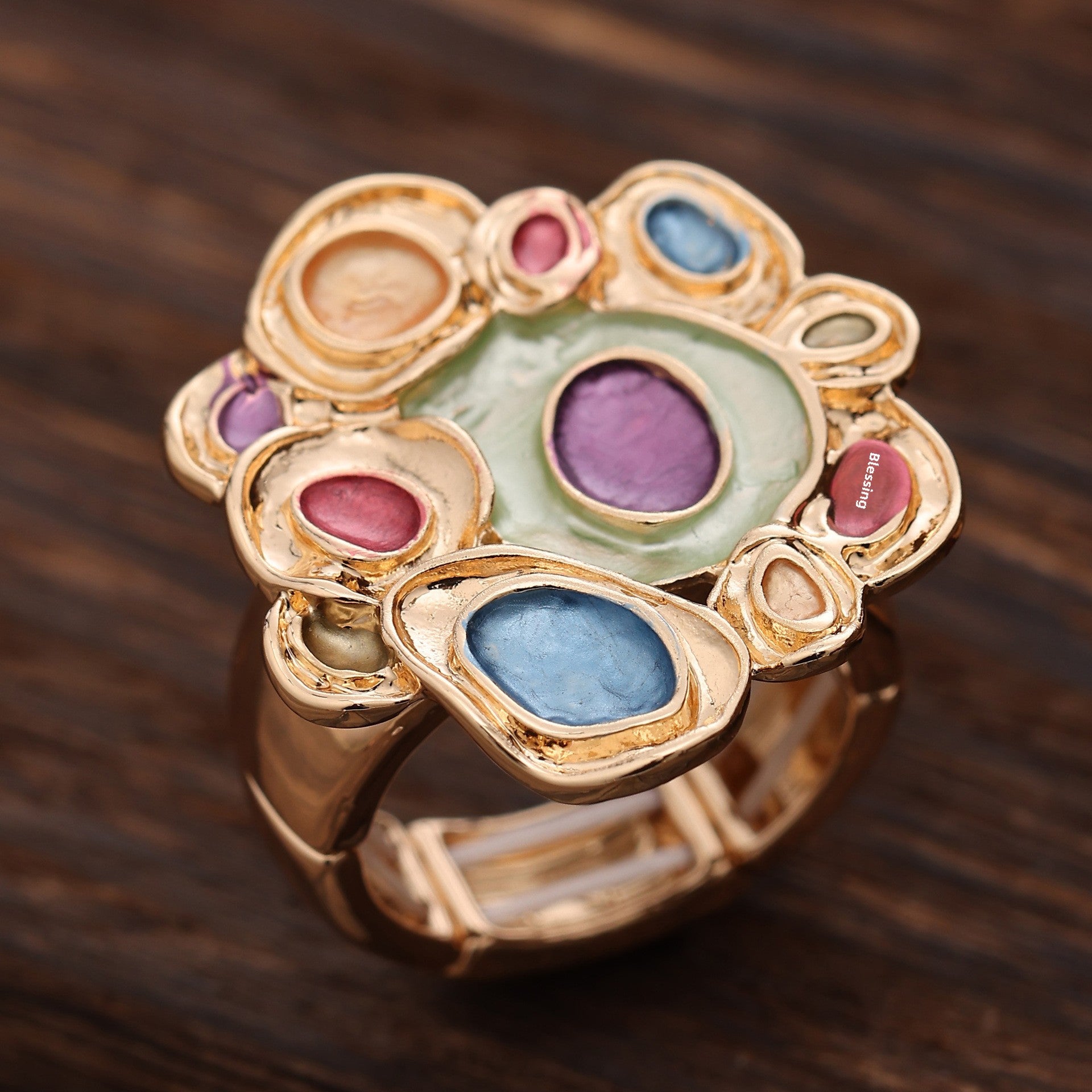 Wholesale Colorful Oil Painting Geometric Board Spring Ring