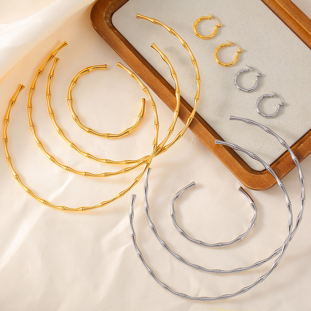 Wholesale Titanium Steel Bamboo Joint Versatile Jewelry Necklace Earrings