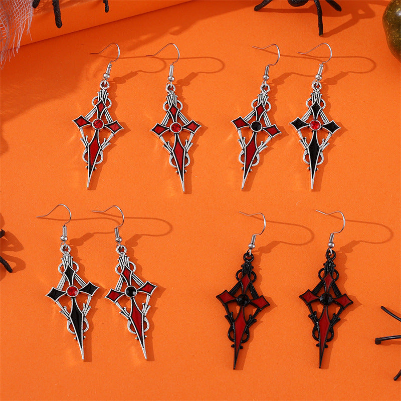 Wholesale Zinc Alloy Red Black Gem Cross Earrings Dark Punk Vampire  Party Fashion Accessory