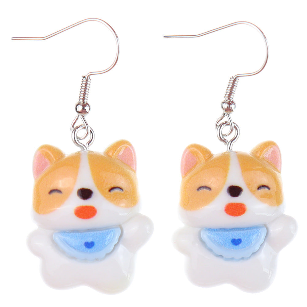 Wholesale  fun cute cartoon animal yellow and white dog earrings