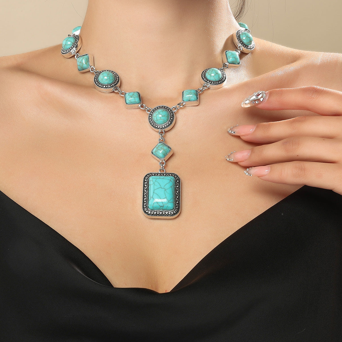 Wholesale Vintage Turquoise Alloy Necklace ACC-NE-JunJie005