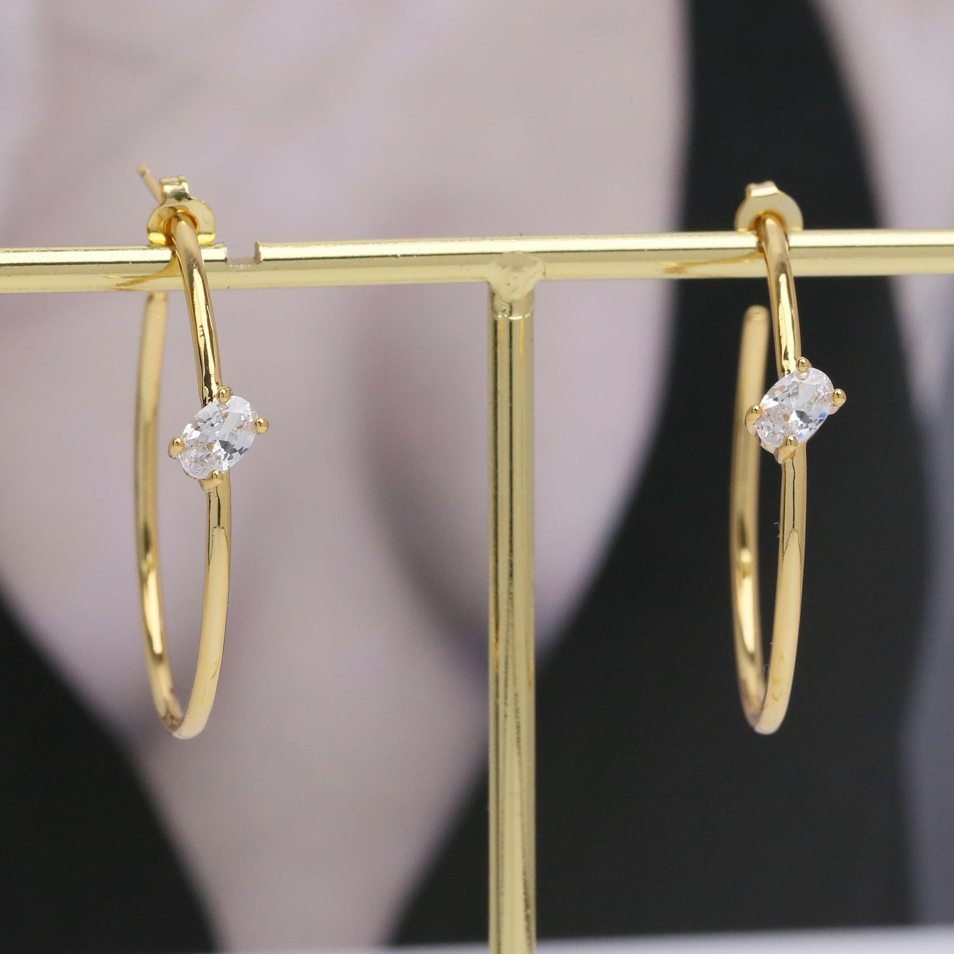 Wholesale classic 18k gold 30mmm brass oval zircon earring