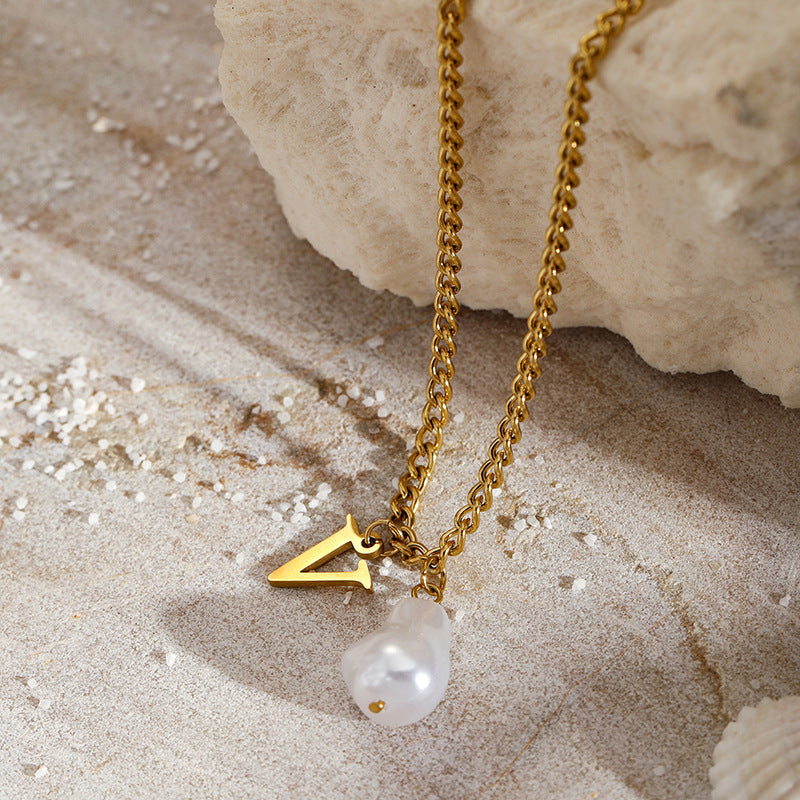 Wholesale Pearl 26 Letters Stainless Steel Necklaces ACC-NE-YunHe003