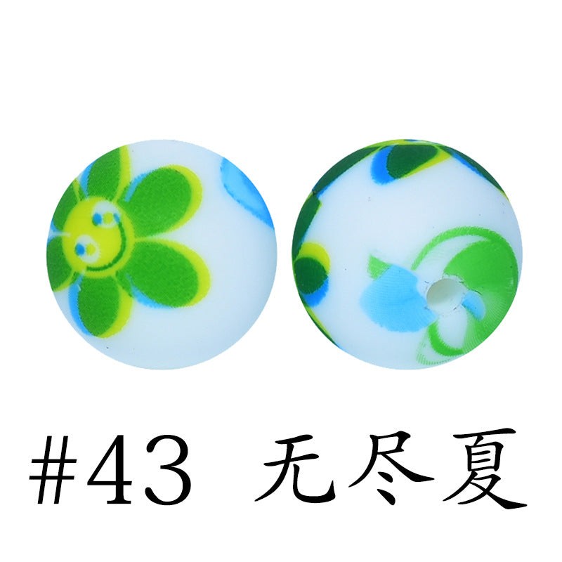 Wholesale 50pcs 15mm Western Style Leopard Skull Color Aztec Printed Silicone Balls Beads ACC-BDS-HeSheng009