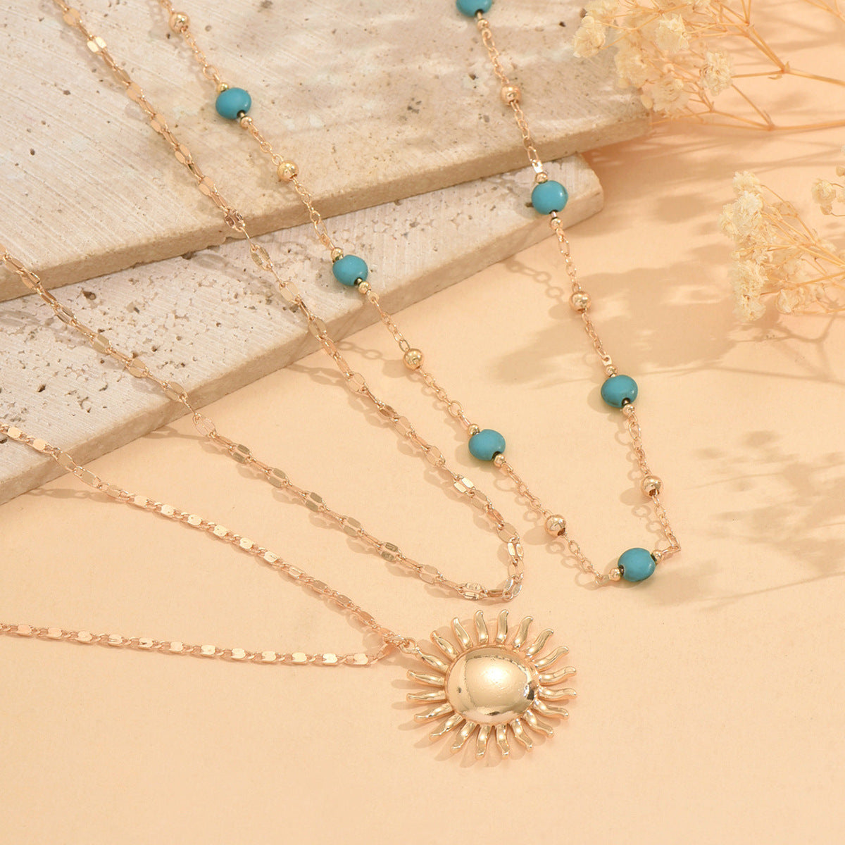 Wholesale multi-layer  sun pendant necklace