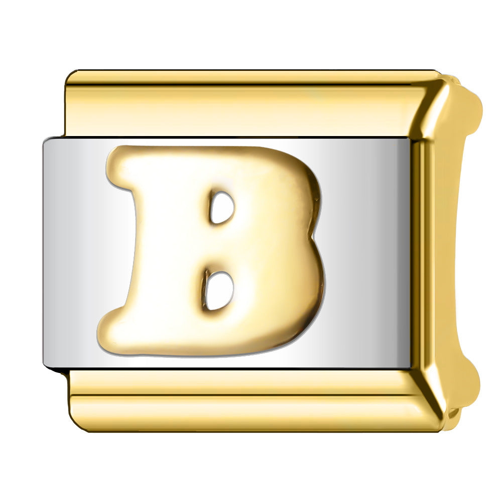 Wholesale  Italian Charm Bracelet 9mm DIY English Edge Gold Letter Series  Creative Stainless Steel Composable Bracelet
